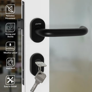 Plantex Aluminium Door Lock/Mortise Lock for Door/Robust Door Handle for Home with Lock Body & Cylinder - (Round, DTM-639-Black)