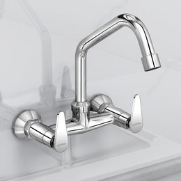 Plantex LEA-714 Pure Brass Sink Mixer Tap Hot and Cold/Kitchen Sink Tap/Mixer Tap for Kitchen Sink with Brass Wall Flange and Teflon Tape- (LEA-714 -Chrome)