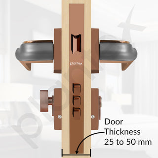 Plantex Triple Security Door Lock for Home/Main Door Lockset with 3 Years of Warranty/Mortise Locks for Door with Brass Lock Body & Cylinder(7086 - PVD Choco & Satin Black Matt)