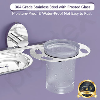 Plantex 304 Grade Stainless Steel 2 in1 Soap Holder with Tumbler Holder/Bathroom Accessories - Olive (Chrome)