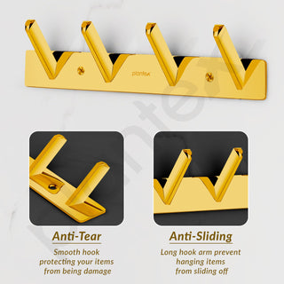 Plantex Wall Hooks for Hanging Cloth/Stainless Steel Towel Hangers/Bathroom Robe Hooks/Door Hangers/Square Wall Hook/Hook Rail for Hanging Keys - 4 Hooks (Pack of 3, PVD Gold)