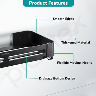 Plantex Aluminum Bathroom Shelf for Wall/Kitchen Shelf/Bathroom Wall Shelf with Moving Hooks/Bathroom Organizer with Drill/Rack-(12X5 Inch Matte Black Finish)