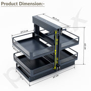Plantex Magic Corner Pull Out Organizer for Modular Kitchen/Soft Close 2 Tier Toughened Glass Basket/Left & Right Opening Corner Cabinet Storage for Plates, Bowls, Spice Jars & Utensils (900 mm, Grey)