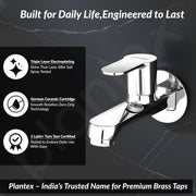 Plantex Pure Brass Bib Cock Water Tap for Bathroom with Water Saving Aerator/Wall Mount Tap for Wash Basin with Teflon Tape & Wall Flange (Chrome)