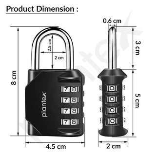 Plantex 4-Digit Code Combination Door Locks/Number Lock/Portable Luggage Lock/Travel Lock for Briefcase/Laptop Bags - Pack of 1 (Black)