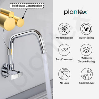Plantex Pure Brass Sink tap for Kitchen Basin/Kitchen Tap with Brass Wall Flange and Water Saving Nozzle/Tap for Wash Basin/Kitchen Faucet-(ZUR-1508-Chrome)