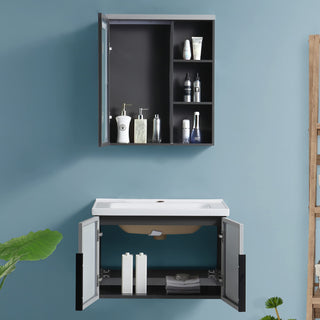 Plantex Aluminum Bathroom Vanity Cabinet Set/LED Light Glass Mirror Cabinet/Ceramic Basin for Bathroom - Wall Mount (Grey)