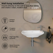 Plantex Ceramic Wall Hung Basin/Washbasin for Bathroom/Wall Mounted Wash Basin with 10 Years Glaze Warranty by Plantex/Small Basin (White - 17X9X5 Inch)