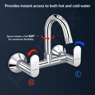 Plantex Pure Brass Sink Mixer Tap Hot and Cold with 360° Swivel Spout/Kitchen Sink Tap with Brass Wall Flange and Teflon Tape-7 Year Warranty by Plantex (ORN-214-Chrome)