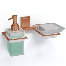 Plantex 304 Grade Stainless Steel Glass Soap Dish with Liquid Dispenser for Bathroom/Soap Stand/Glass Shampoo Dispenser/Bathroom Accessories - Pack of 1 (Crystal, PVD Rose Gold)
