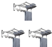 Plantex Stainless Steel Folding Towel Rack for Bathroom/Towel Stand/Hanger/Bathroom Accessories (24 Inch) - Pack of 3