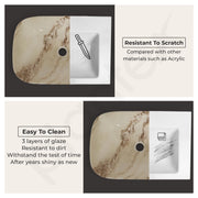 Plantex Ceramic Tabletop Washbasin/Bathroom Basin Sink/Wash Basin for Bathroom/Marble Basin/Basin for Restaurant, Hotel (Brown Veins, 18 x 13 x 5.5 Inch)