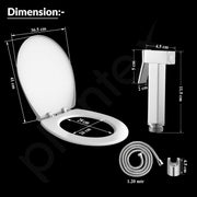 Plantex Hygienic Toilet Combo/ Polypropylene Toilet Seat Cover for Bathroom/ Pure Brass Health Faucet set with 1.20 meter Hose Pipe for Toilet with Wall Hook - Combo (Chrome)