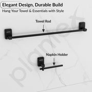 Plantex 304 Grade Stainless Steel Bathroom Accessories Set of 5 - Towel Rod/Hand Napkin Hanger for Wash Basin/Soap Case/Toothbrush Holder/Robe Hook - Darcy (Black)