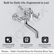 Plantex Telephonic Brass Wall Mixer for Bathroom/Tap Mixer/Wall Mixer for Bathroom 2 in 1 with 7-Year Manufacturer's Warranty-(ICO-917-Chrome)