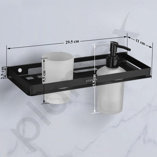Plantex Liquid Soap Dispenser with Tumbler Holder for Bathroom/Stainless Steel 2 in 1 Shampoo Dispenser with Toothpaste Holder/Bathroom Accessories - Pack of 1 (Black)