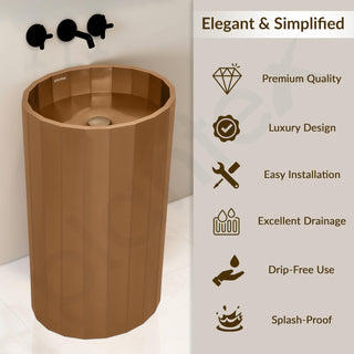 Plantex Stainless Steel Pedestal Wash Basin/Free Standing Round Basin for Bathroom/living Room/Hotel (15 x 15 x 34 Inch - Rose Gold)