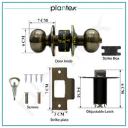 Plantex Bathroom Door Lock/Keyless Cylindrical Lock for Bathroom/Balcony/Tubular Door Knob/Handle (Without key-Brass Antique)