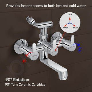 Plantex Telephonic Brass Wall Mixer for Bathroom 2 in 1/Spout Mixer Tap/Hand Shower/Mixer Tap for Bathroom with 7-Year Manufacturer's Warranty-(Flo-817 Chrome)