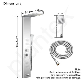 Plantex 304 Grade Stainless Steel Shower Panel for Bathroom with Showerhead/Hand Shower/Body Massage Jets/Bathroom Shower System-(KM-8111)
