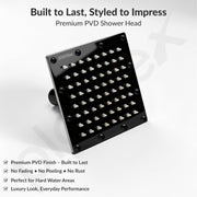 Plantex Stainless Steel Overhead Shower 6 x 6 inch with Water-Saving Technology/High pressure Rain Shower Head without Arm/Bathroom Shower -(Sandwich-PVD Black)