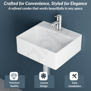 Plantex Ceramic Basin with Stainless Steel Pillar Cock/Wall Hung Basin/Deck Mount Tap/Basin for Bathroom - (Cuba - Combo)