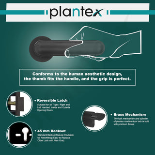 Plantex Main Door Lock/Mortise Lock for Door with 3 Years of Warranty - Robust Door Lock for Home with Brass Lock Body & Cylinder (Black Finish)