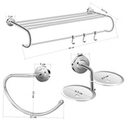 Plantex 304 Grade Stainless Steel Bathroom Accessories Set of 3 - Towel Stand/Napking Hanger/Dual Soap Holder for Bathroom - Daizy (Chrome)