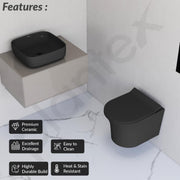 Plantex Ceramic Wall-hung Commode with Table-Top Wash Basin for Bathroom/Rimless Washdown Western Toilet/Bathroom Wash Basin - P Trap Commode - Black