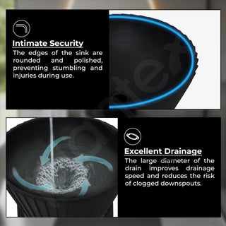 Plantex Round Pedestal Basin for Bathroom/Ceramic Designer One Piece Pedestal Free Standing Wash Basin for living Room/Hotel (Black-17x17x33.5 inch)