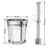 Plantex Heavy Stainless Steel Khalbatta/Mortar & Pestle Set/Okli Musal/Khal/Okli/Imam Dasta for Kitchen - Size 3(Dia: 8, H: 8 cm)