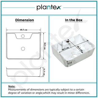 Plantex Ceramic Wash Basin for Bathroom/Rectangle Wall Mount Basin/Bathroom Sink/Washbasin for Restaurant/Hotel (Marble Finish - 16 x 12 x 5 Inch)