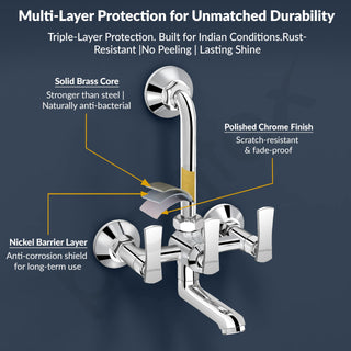 Plantex 2 in 1 Wall Mixer for Bathroom/Mixer L-Bend Provision for Overhead/Mixer Tap for Bathroom with Water Saving Nozzle and Wall Flange (3515, Chrome)