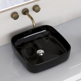 Plantex Premium Ceramic Tabletop Washbasin/Black Countertop Wash Basin/Tabletop Basin for Bathroom/Small Wash Basin (16 x 16 x 5 Inch)
