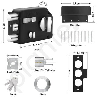 Plantex Rim Locks for Main Door/Heavy Duty Door Lock with 4 Keys/Suitable for Inside Opening Wooden Door - Pack of 1 (Z-Black)