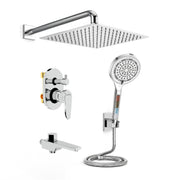 Plantex Bathroom Shower Combo Set/Concealed Diverter with 12x12 Inch Overhead Shower/6 Mode Shower Hand with 1.5 Mtr Flexible Hose Pipe with Hook/Brass Bath Tub Spout - Chrome