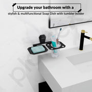 Plantex 2in1 Soap Dish with Tumbler Holder for Bathroom/304 Grade Stainless Steel Soap Holder with Toothbrush Holder/Bathroom Accessories - Pack of 1 (PMB-2409, Z-Black)