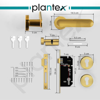 Plantex Brass Premium Door Lock With 3 Years Warranty - Main Door Knob for Home, Mortise Lock Set With PVD Gold Finish