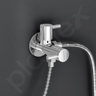Plantex Brass Spindle 2 Way Angle Valve with Wall Flange and Teflon Tape/Angle Cocke for Bathroom/Water Tap-(Mks-1276-Chrome)