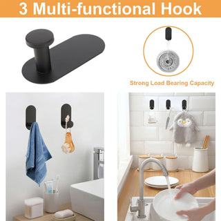 Plantex Stainless Steel Self-Adhesive Bathroom Accessories Set - 16 Inch Towel Holder, Napkin/Paper Holder, Robe Hook - 4pcs Combo (Black)