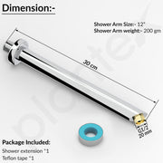 Plantex 12-Inch Round Cross Shower Arm for Overhead Shower/Stainless Steel Shower Pipe/Wall Mount Bathroom Fitting with Â½-Inch Thread - Pack of 1 (Chrome)