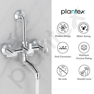 Plantex Wall Mixer for Bathroom 2 In 1 with Overhead Shower Provision and Long Bend Pipe/Mixer Tap for Bathroom with Water Saving Nozzle-7 Year Warranty (AQ-1418-Mirror Chrome)