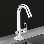 Plantex Pure Brass High Neck Pillar Cock Water Tap with Teflon Tape/360 Degree Swivel Spout/Single Lever Tabletop Basin Sink Cock (3203, Chrome)