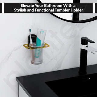 Plantex 304 Grade Stainless Steel Tumbler Holder/Tooth Brush Holder for Bathroom/Bathroom Accessories - Parv (Gold & Black)