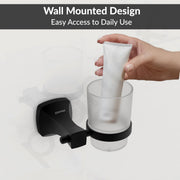 Plantex Space Aluminum Glass Tumbler Holder/Tooth Brush Holder/Bathroom Accessories (Black)