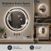 Plantex Glass Lighting Mirror With 3 Lighting Option/Smart Wall Mount Mirror Shatterproof For Living Room/Bedroom/Dressing Room - Round Shape (24 Inch), White