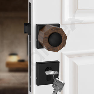 Plantex Heavy Duty Door Lock/Stainless Steel and Wooden Main Door Mortise Lock Handle/Handle Set for Home/Office/Door Accessories (Black, Wooden)
