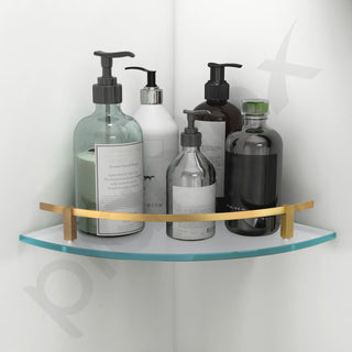 Plantex Premium Frosted Glass Corner Shelf for Bathroom/Storage Glass Shelf - (12x12 in,Brass Antique-Pack of 1)