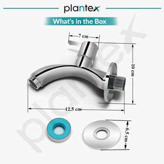 Plantex Pure Brass AQ-1401 Bib Cock Water Tap with Water Saving Techonology Tap with Bib Tap with Brass Wall Flange and Teflon Tape for Bathroom-7 Year Warranty (Mirror Chrome Finish)