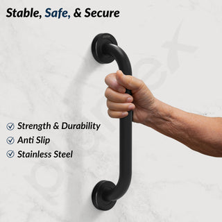 Plantex 14 Inch Stainless Steel Grab Bar for Toilet/Safety Support for Senior Citizens/Secure Bathroom Handrail/Bathroom Accessories (Black)
